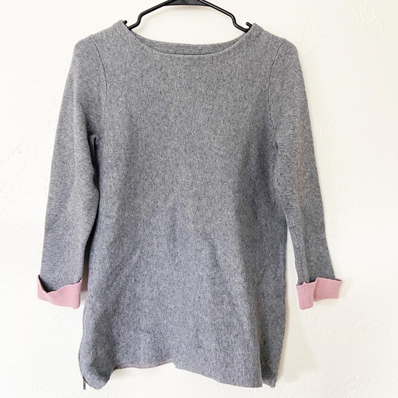 Gray Nanette Lepore Wool Blend Sweater size S 3/4th Sleeve with Pink Cuff - Picture 1 of 4